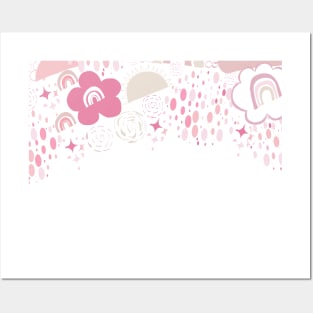 Baby shower abstract rainbow, cloud, sun and shining dots Posters and Art